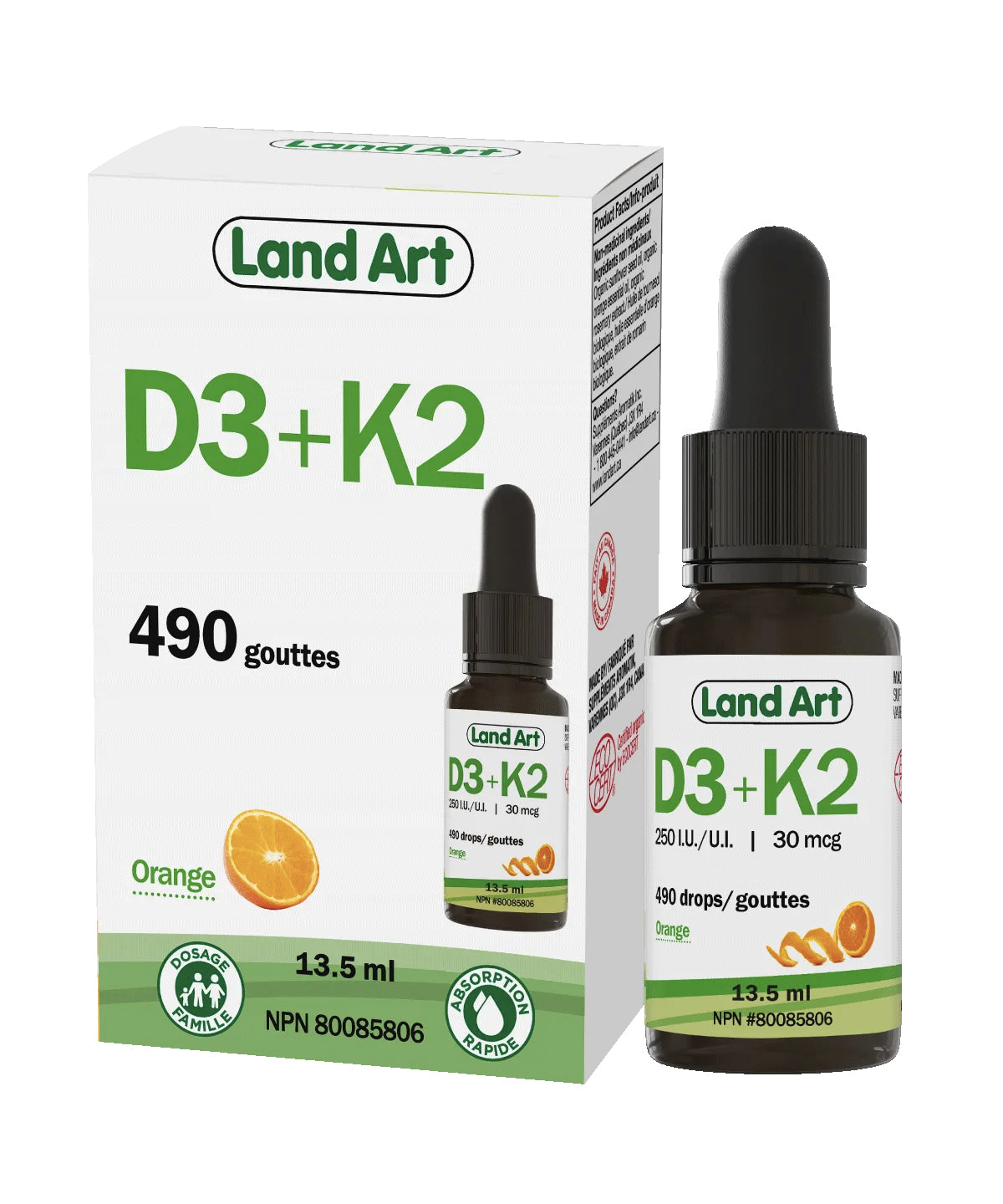 Vitamine D3+K2 Biologique - Land Art - 13,5ml